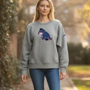 Vintage 90s Disney Store Eeyore Crew Neck Sweatshirt Large Gray Cotton Winnie